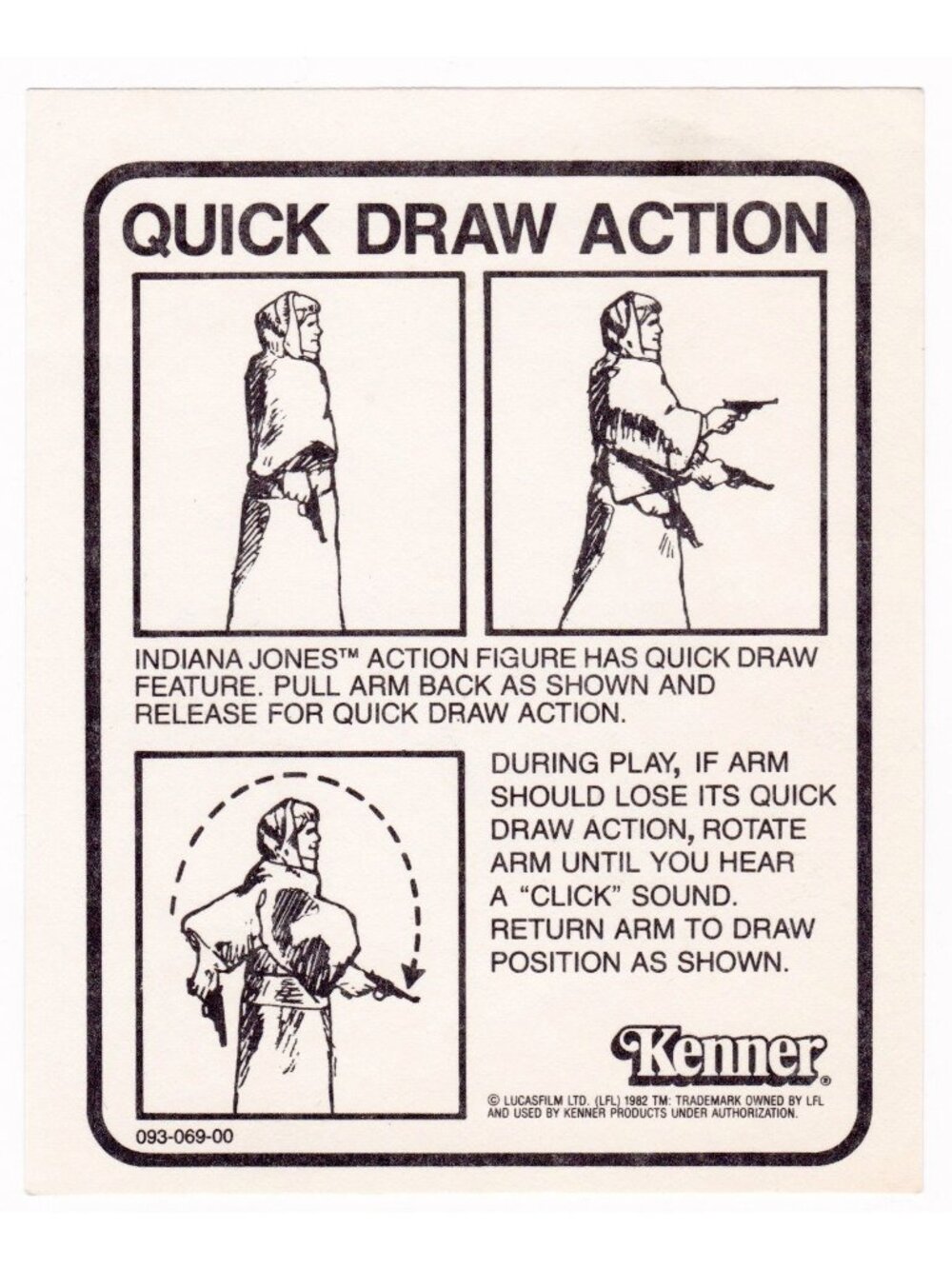 1982 Kenner Indiana Jones Quick Draw Action Instructions 093-069-00 Original